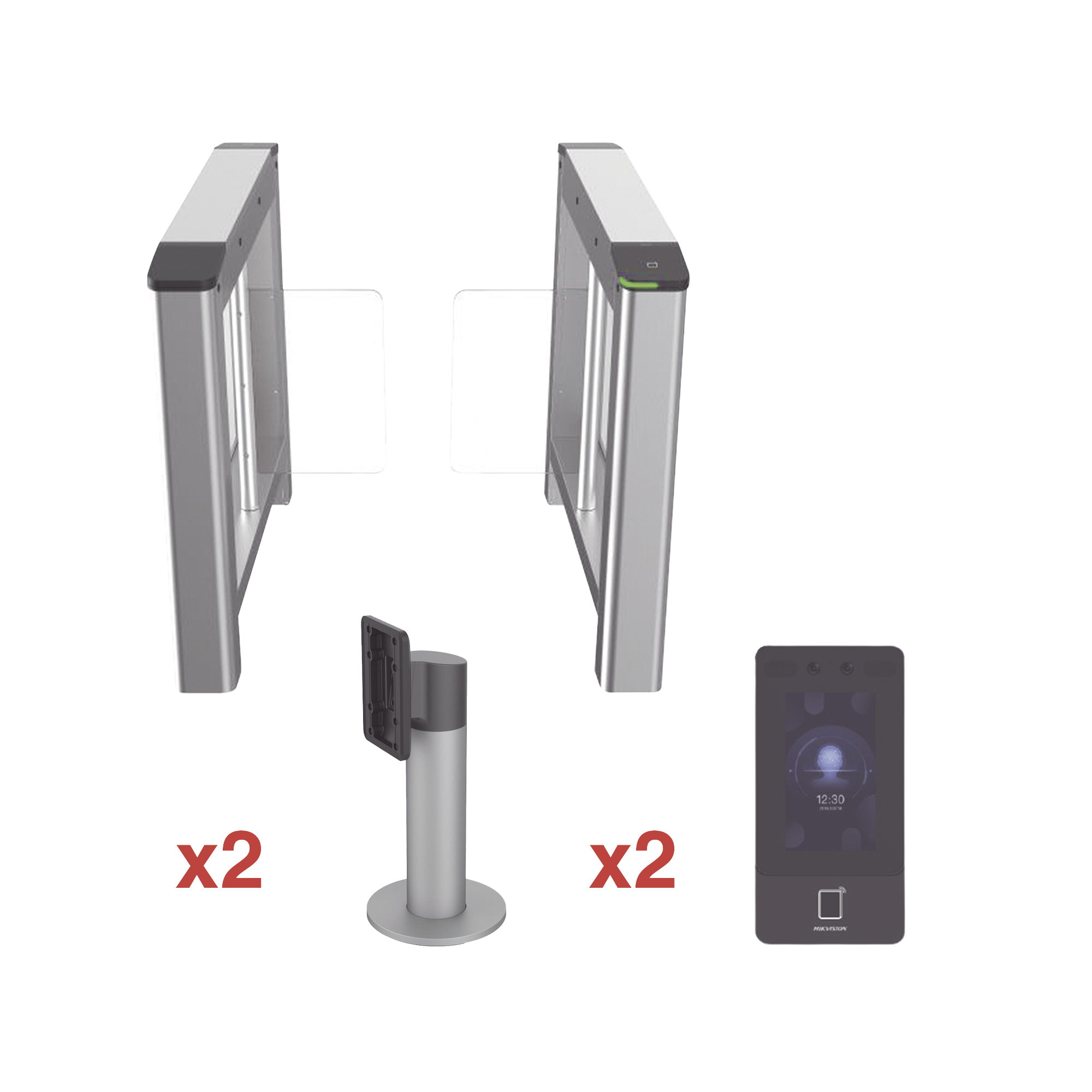 DS-K3B220-KIT|Kit de Torniquete con Terminales Faciales incluidas / Montajes Incluidos / Izquierdo y Derecho / Carril de 90 cms / 3,000,000 MCBF / 4 Pares de IR